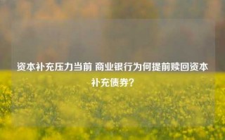 资本补充压力当前 商业银行为何提前赎回资本补充债券？