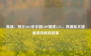 高盛：预计2025年中国GDP增速4.5%，再通胀关键是强劲财政政策