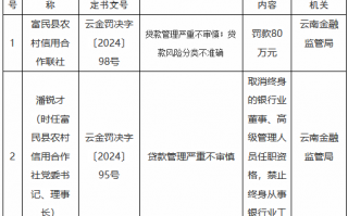 富民县农村信用合作联社贷款管理严重不审慎 时任理事长被取消高管任职资格并禁业终身