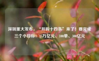 深圳重大发布，“并购十四条”来了！要完成三个小目标：15万亿元、100单、300亿元