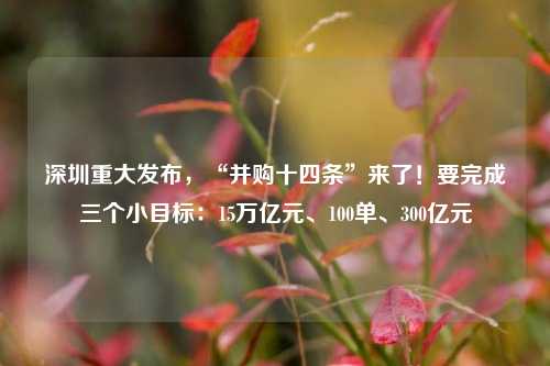 深圳重大发布，“并购十四条”来了！要完成三个小目标：15万亿元、100单、300亿元-第1张图片-中共霸州城区办事处-何庄社区