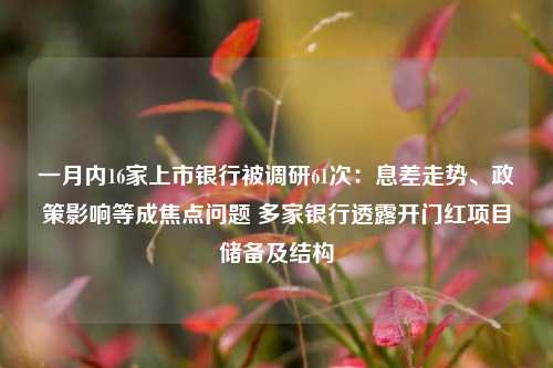 一月内16家上市银行被调研61次：息差走势、政策影响等成焦点问题 多家银行透露开门红项目储备及结构-第1张图片-中共霸州城区办事处-何庄社区